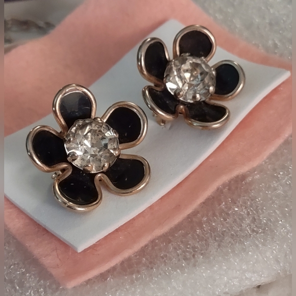 Scatter Pin Set Black Enamel Flower Rhinestone - Picture 8 of 11